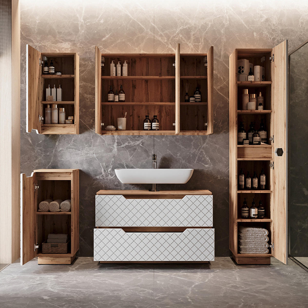 BADSPIEGELSCHRANK Lotta Eiche 99.7 x 73.2 cm mit 3 Türen - Eichefarben, Holzwerkstoff (99.7/73.2/16cm) - Vicco