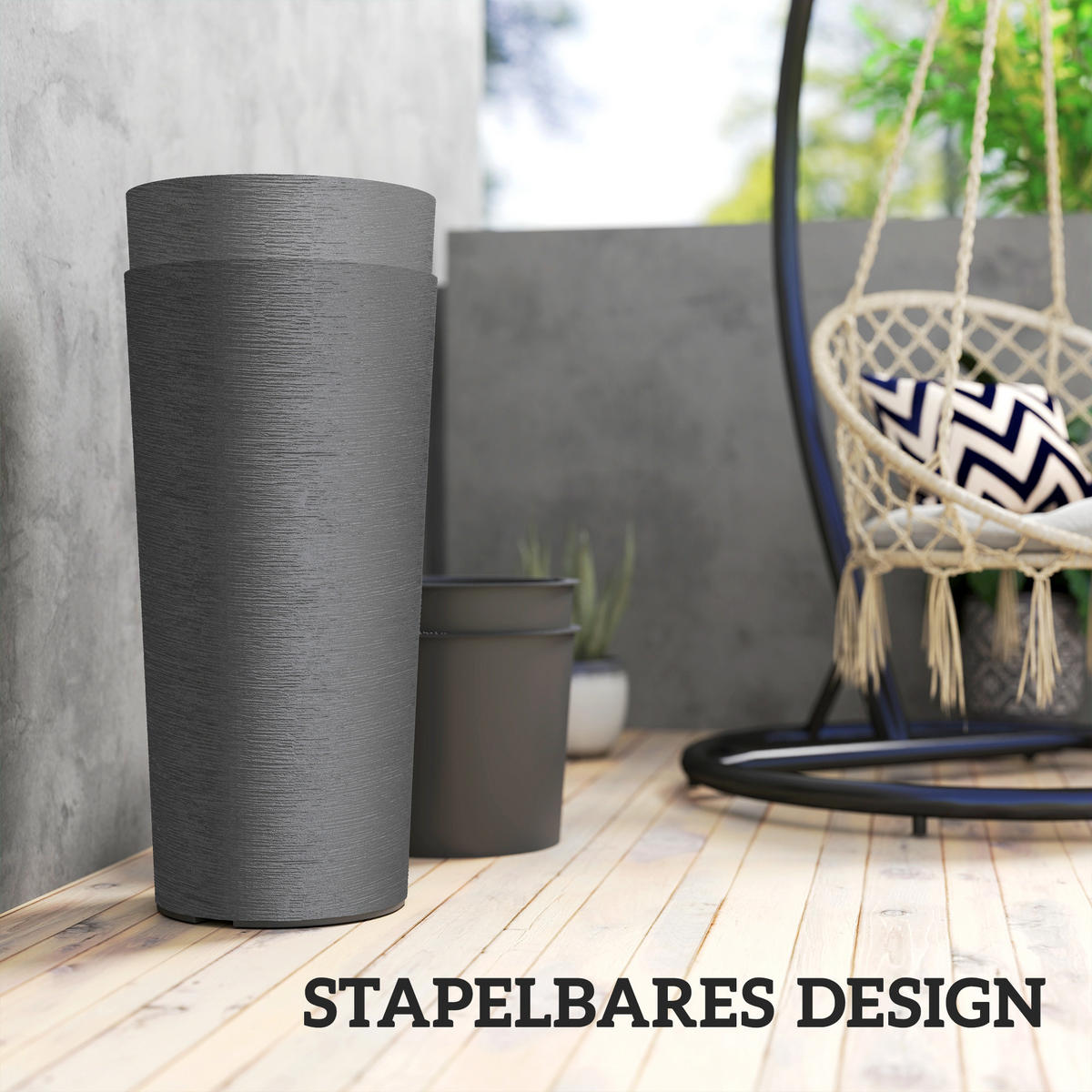 2ER Set Blumentopf stapelbar Pflanzkübel mit Löcher 35x35 cm Pflanztöpfe - Dunkelgrau, Kunststoff (60cm) - Outsunny