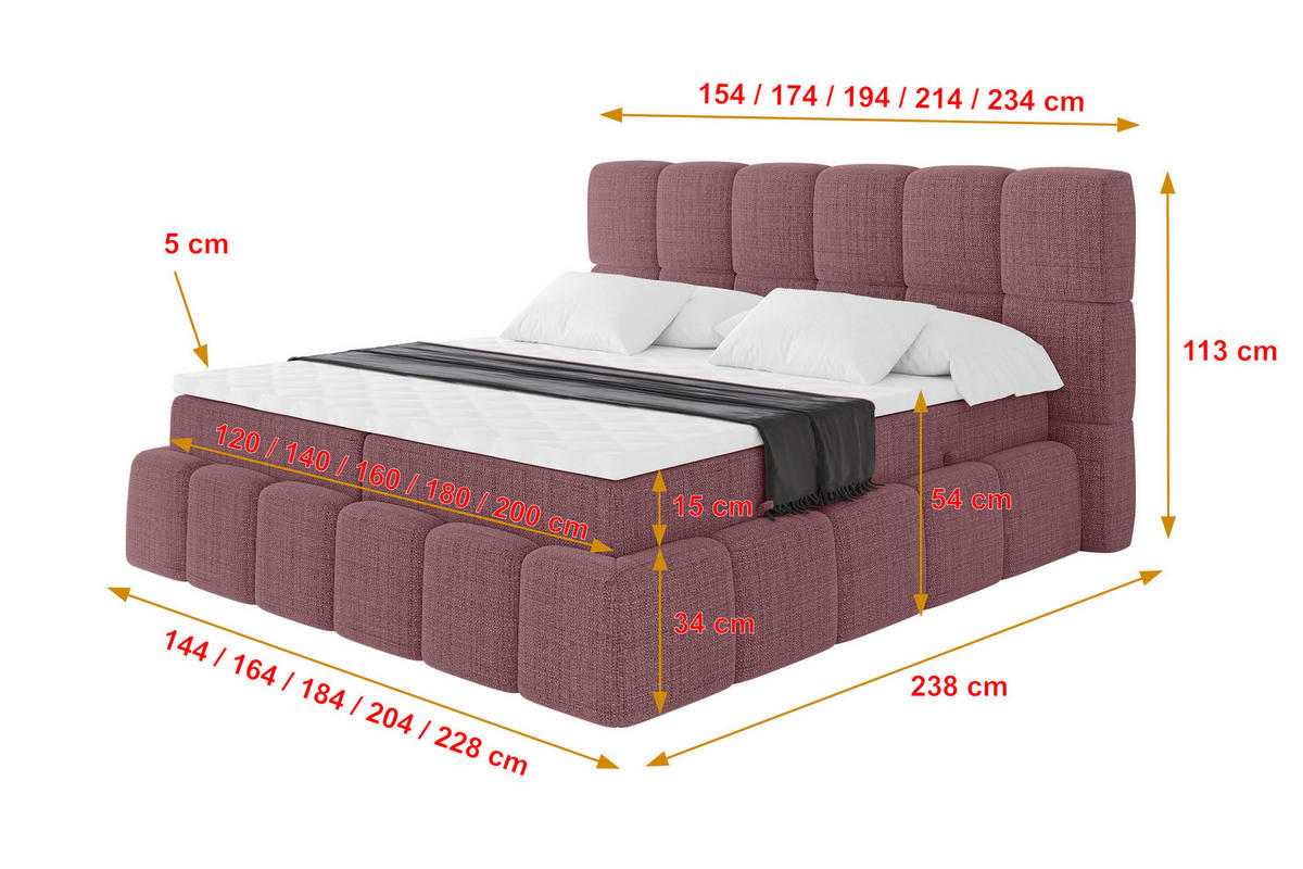 BOXBETT - AURI-H3 - 160x200 Altrosa Aragon - Altrosa, Holzwerkstoff (160/200cm) - ALTDECOR