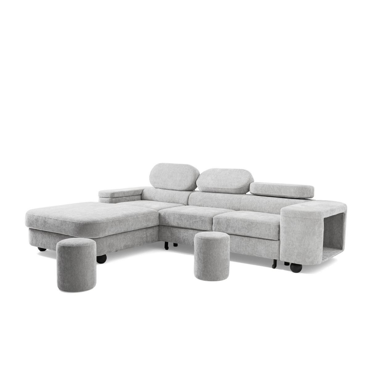 ECKSOFA LOVE L Links mit Schlaffunktion 124x210 Chenille Hellgrau - Hellgrau/Schwarz, Holz/Textil (284/205cm) - Muffo