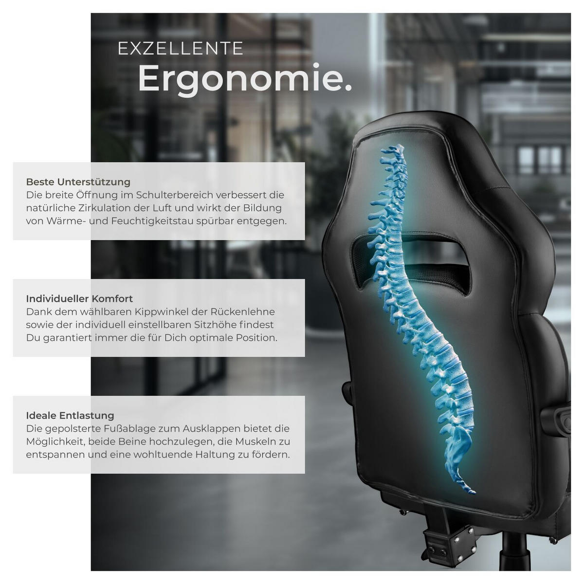 RACING BÜROSTUHL Comodo,inklusive Lendenkissen, Belastbarkeit 120 kg,schwarz/schwarz - Schwarz, Textil (70/127.5/69cm) - tectake