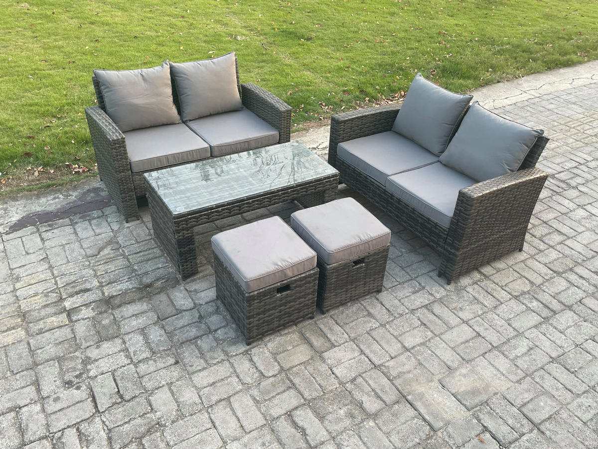 GARTENSOFA Hohe Rückenlehne Polyrattan Dunkelgrau 6-Sitzer - Dunkelgrau, Metall - Fimous