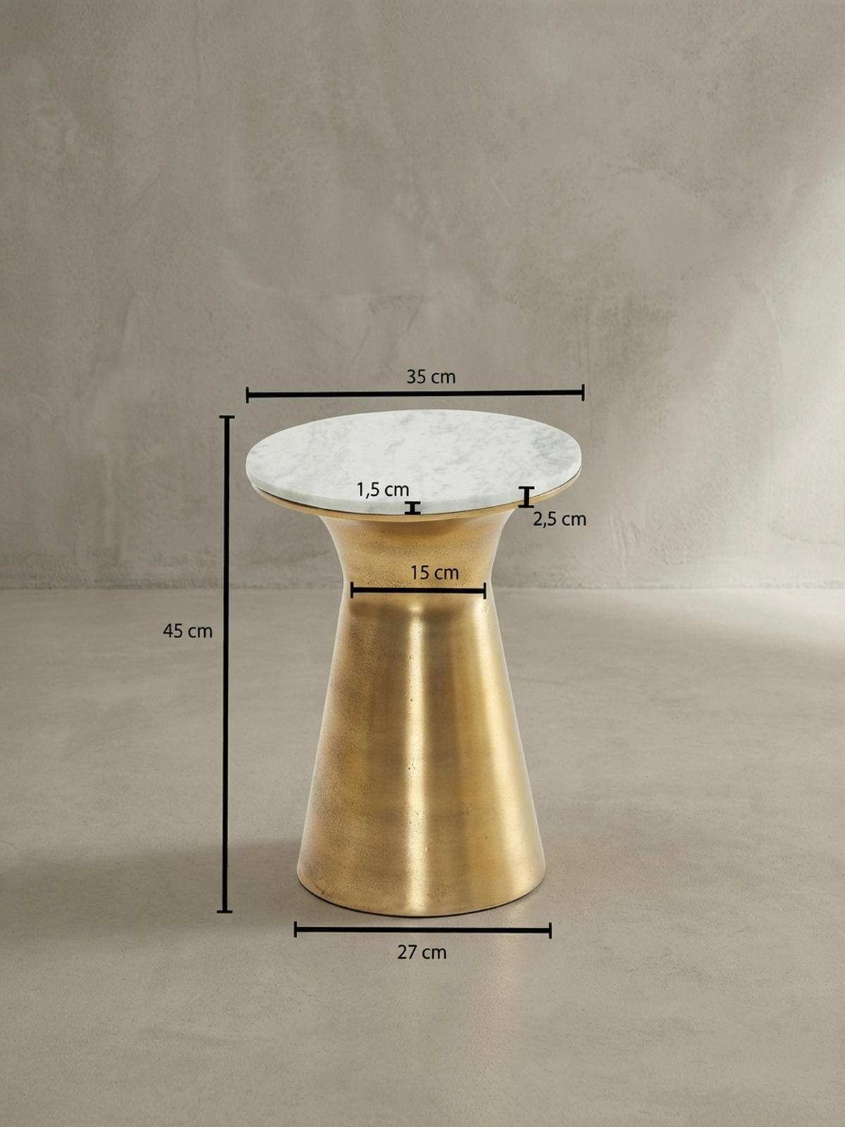BEISTELLTISCH – Rund Marmor Weiß Metall Goldfarben 35x35x45 cm - Goldfarben/Weiß, Stein/Metall (35/35/45cm) - KADIMA DESIGN