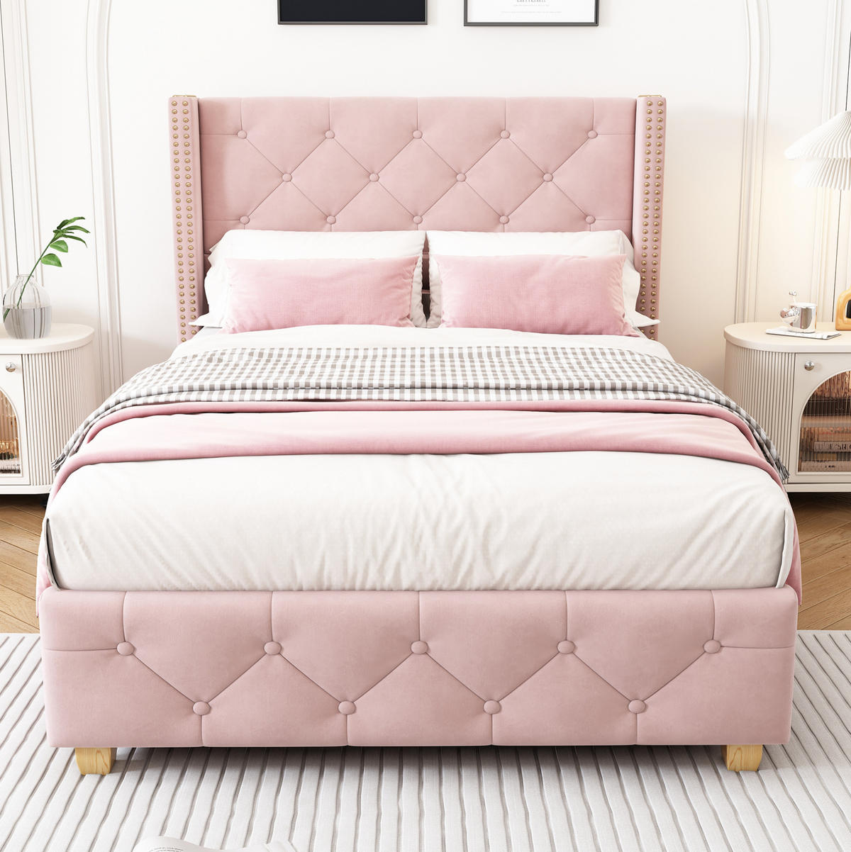 POLSTERBETT mit Lattenrost 90x200 cm Samt Pink - Pink, Holzwerkstoff (90/200cm) - Beauniv