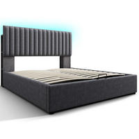 POLSTERBETT aus Leinen 140x200 cm in Grau mit LED & USB-C-Ladestation - Grau, Textil (140/200cm) - Modfu