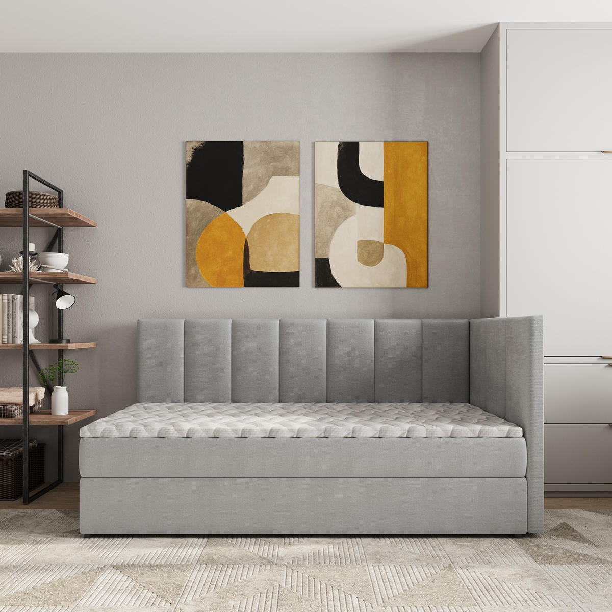 BOXBETT BEVE 80x200 cm mit Matratze und Topper, H2+H3 - Hellgrau - Hellgrau, Holz (80/200cm) - MASSENO