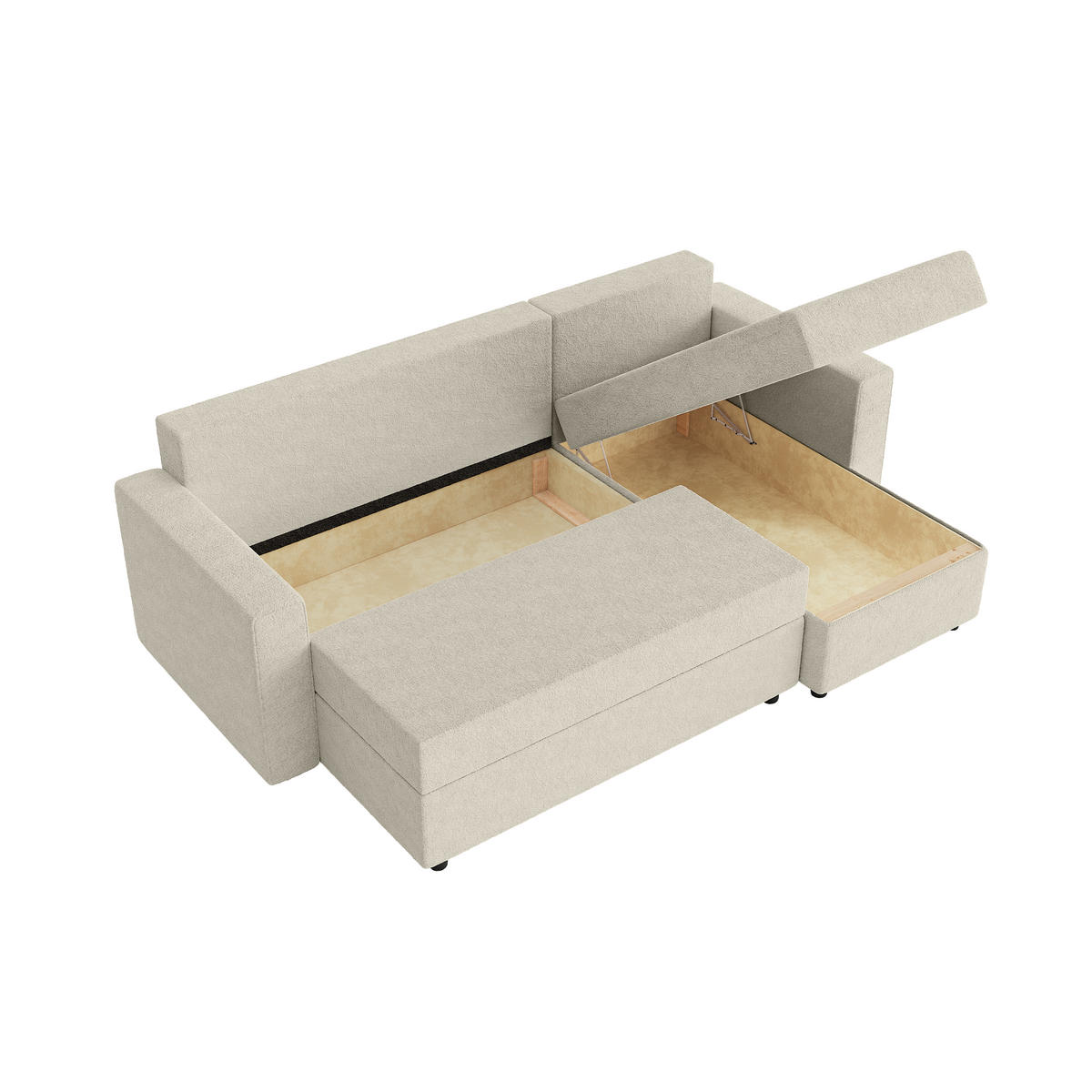 ECKSOFA Goka Lux L mit Schlaffunktion und 2 Bettkästen, Beige - Beige, Textil (230/146cm) - Fedve