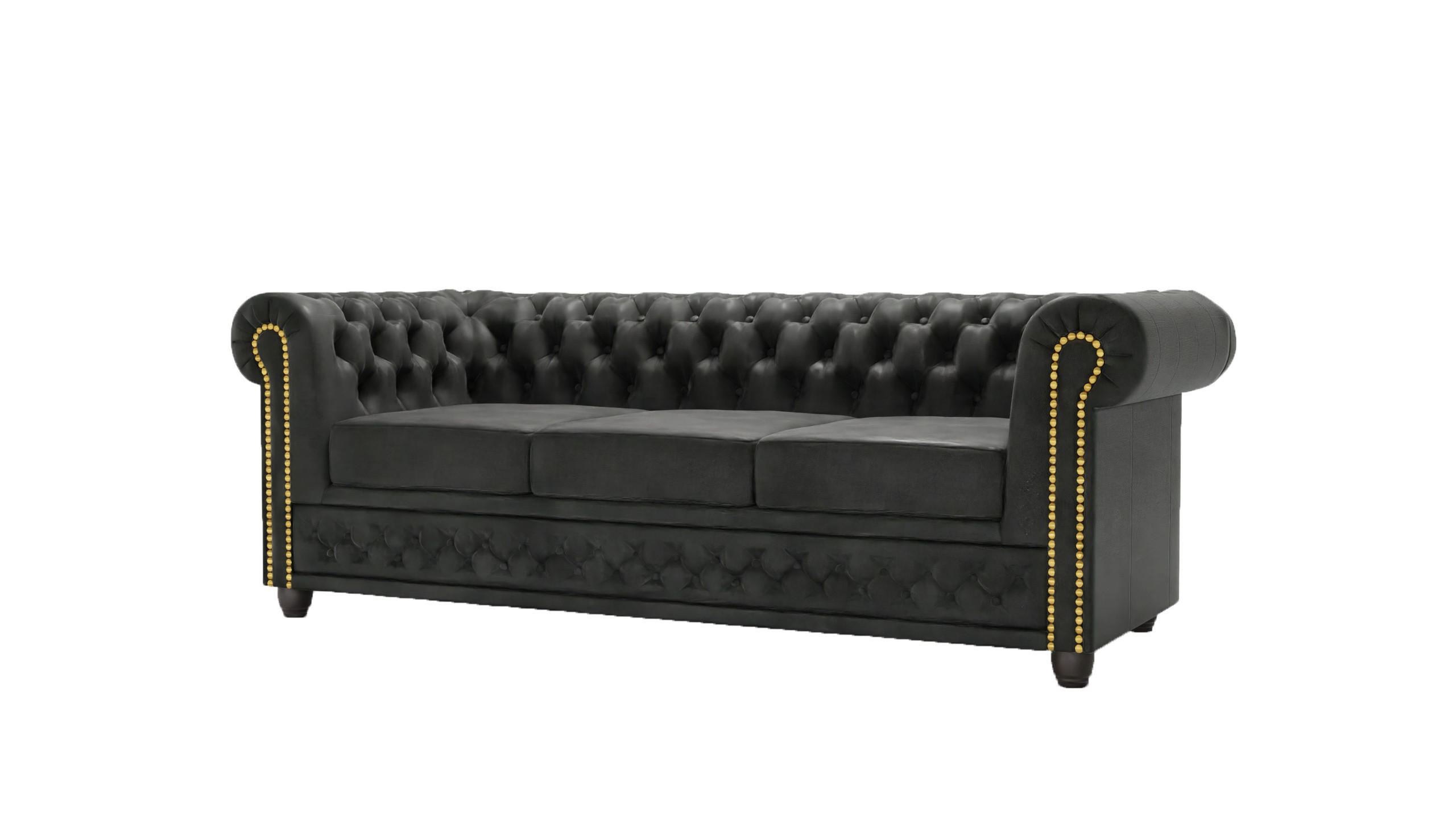 CHESTERFIELD-SOFA 3-sitzer mit Schlaffunktion Flux Anthrazit Microfaser Vintageoptik - Anthrazit/Braun, Holz/Textil (203/72/86cm) - S-Style Möbel