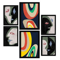 POSTER Set Mit 6 Kontrastische Künste In Liebhaber Abstrakt A3 & A4 Schwarzer Rahmen - Schwarz, Papier (29/3cm) - Nacnic