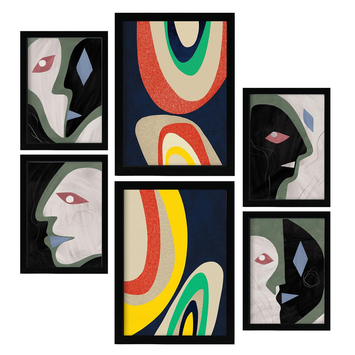 POSTER Set Mit 6 Kontrastische Künste In Liebhaber Abstrakt A3 & A4 Schwarzer Rahmen - Schwarz, Papier (29/3cm) - Nacnic