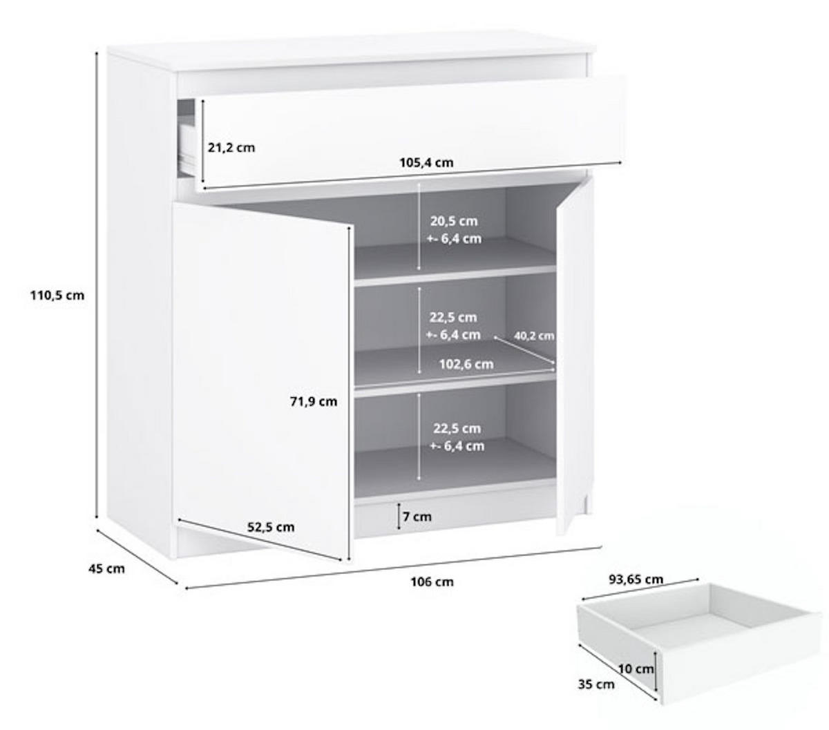 KOMMODE A23a Artisan Eiche 106 / 45 / 110 cm - Eiche Artisan/Braun, Holz/Holzwerkstoff (106/110/45cm) - Feldmann-Wohnen