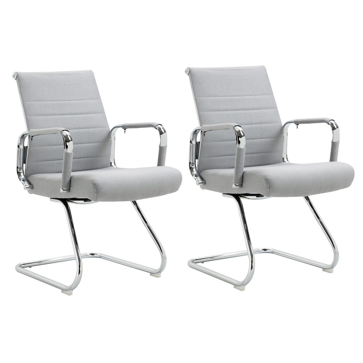 BESUCHERSTUHL OFFICE COMFORT 2er Set LB Stoff Hellgrau - Silberfarben/Hellgrau, Textil/Metall (56/94/64cm) - SVITA