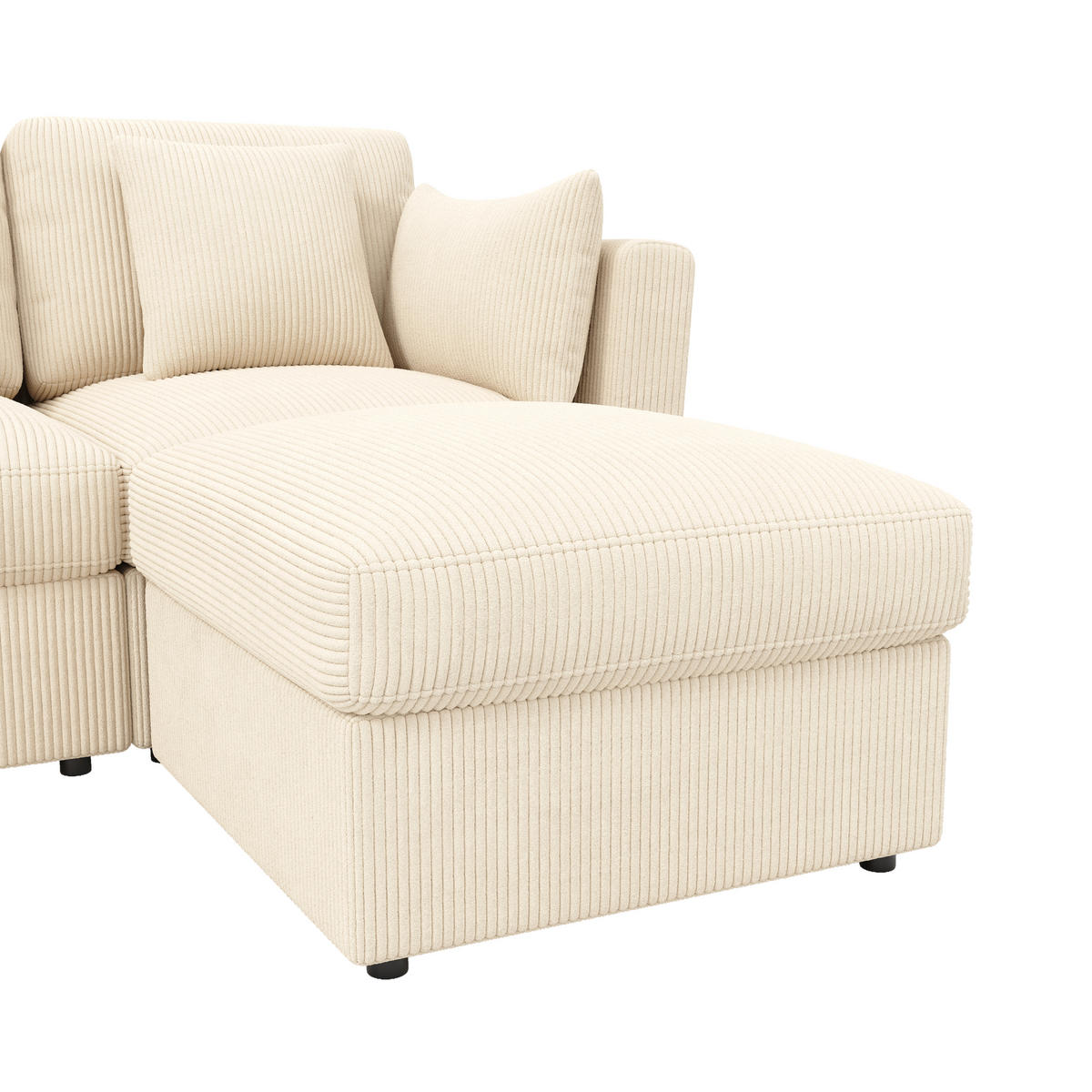 WOHNLANDSCHAFT 5-Sitzer Cord Beige mit verstellbaren Armlehnen und mit Hocker - Beige, Kunststoff/Textil (290/89/159.5cm) - WISHDOR