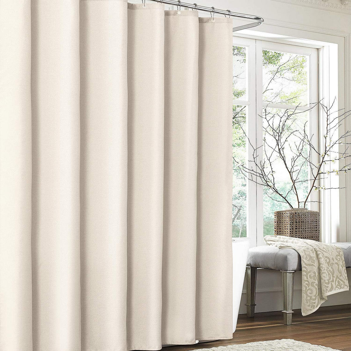 DUSCHVORHANG Leinen Polyester wasserdicht schimmelresistent langlebig für Badewanne und Dusche mit Ringen - Beige, Textil (200/180cm) - MCBOSON