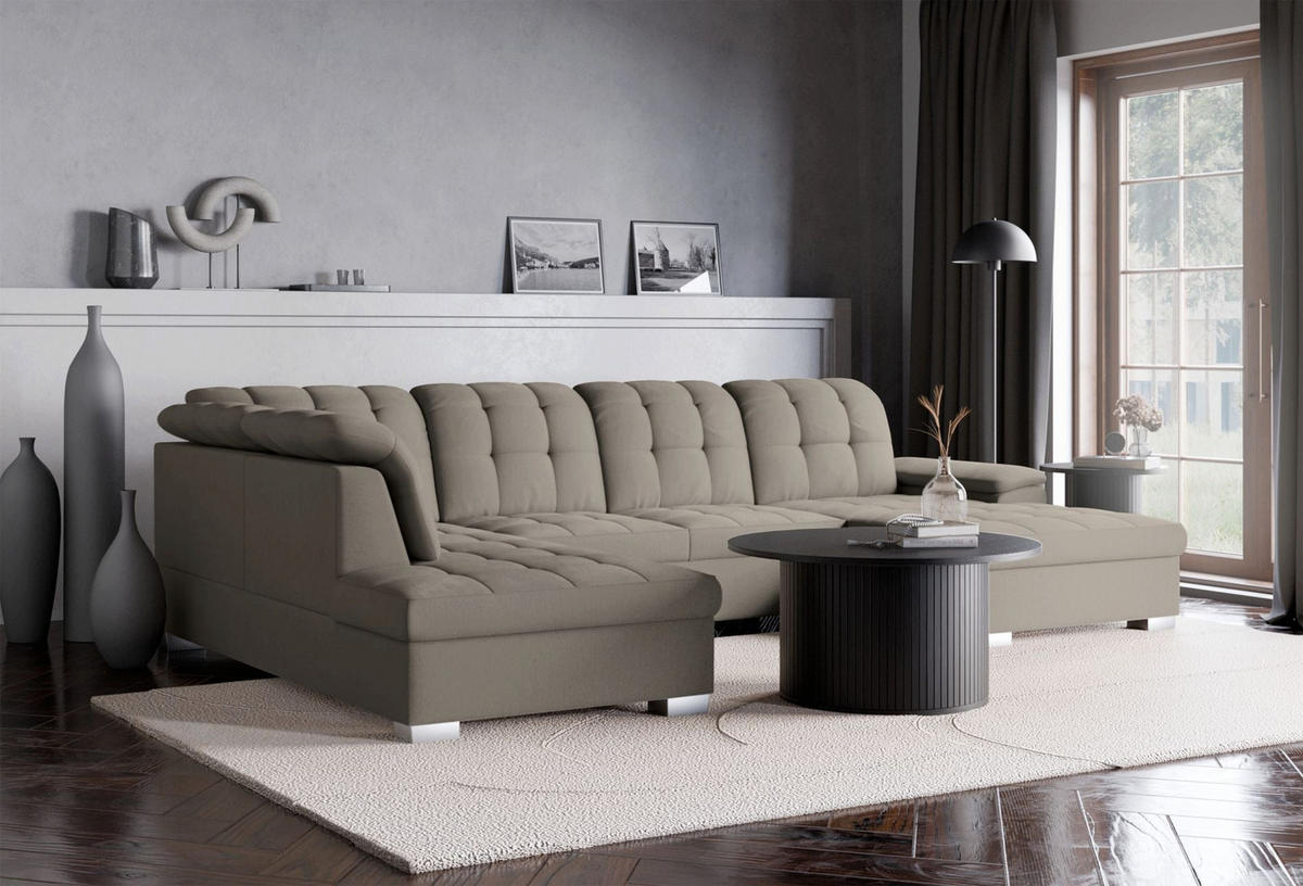 WOHNLANDSCHAFT Jamaal Taupe rechtsseitig - Taupe/Schwarz, Textil (330/106/212cm) - Selsey