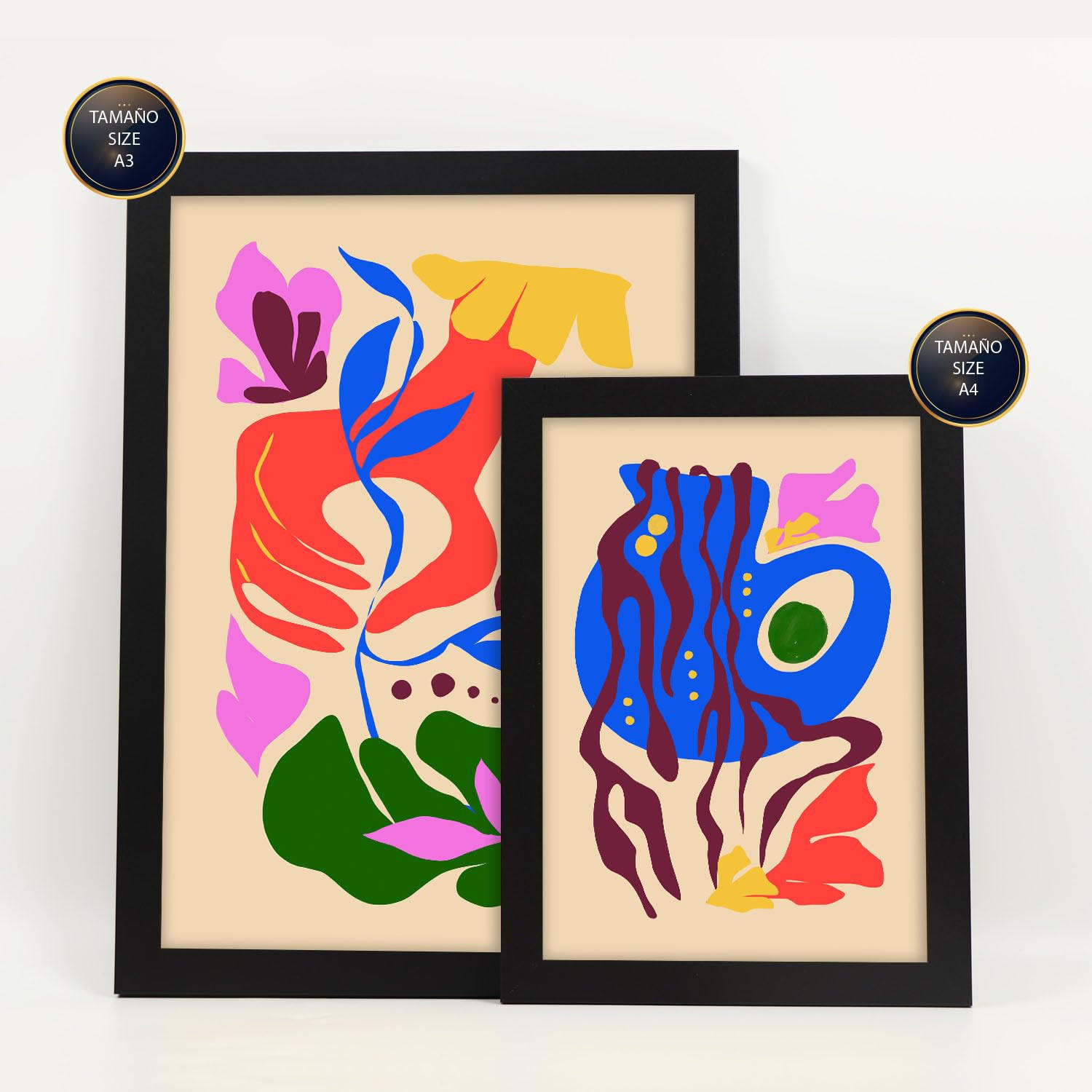 POSTER Set Mit 6 Malerisch 2 In Blume Zusammenfassung Ästhetische Dekorative Gemälde Für Ihr Wohnzimmer Schlafzimmer Zuhause A3 & A4 Schwarzer Rahmen - Schwarz, Papier (29/3cm) - Nacnic
