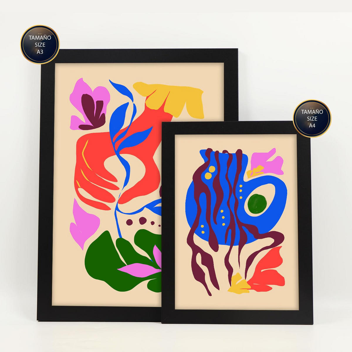 POSTER Set Mit 6 Malerisch 2 In Blume Zusammenfassung Ästhetische Dekorative Gemälde Für Ihr Wohnzimmer Schlafzimmer Zuhause A3 & A4 Schwarzer Rahmen - Schwarz, Papier (29/3cm) - Nacnic