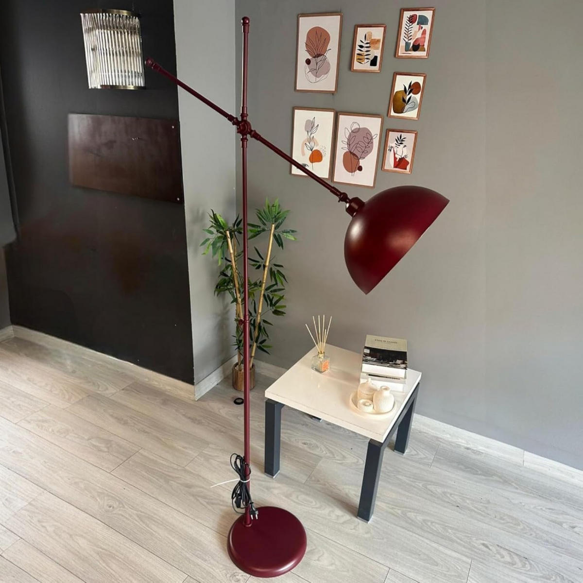 STEHLAMPE Stelan aus Metall mit E27, verstellbarer Lampenschirm - Bordeaux, Metall (37/37/171cm) - Bamyum