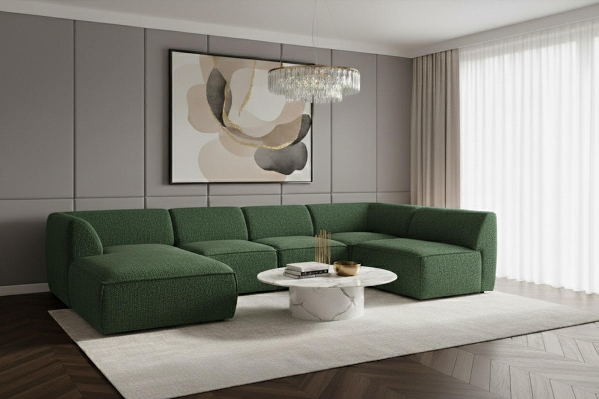 WOHNLANDSCHAFT MOVO - modulares Ecksofa grün – modernes Design und flexible Gestaltung, links - Dunkelgrün/Bordeaux, Kunststoff/Textil (156/78/345cm) - KS Home Concept