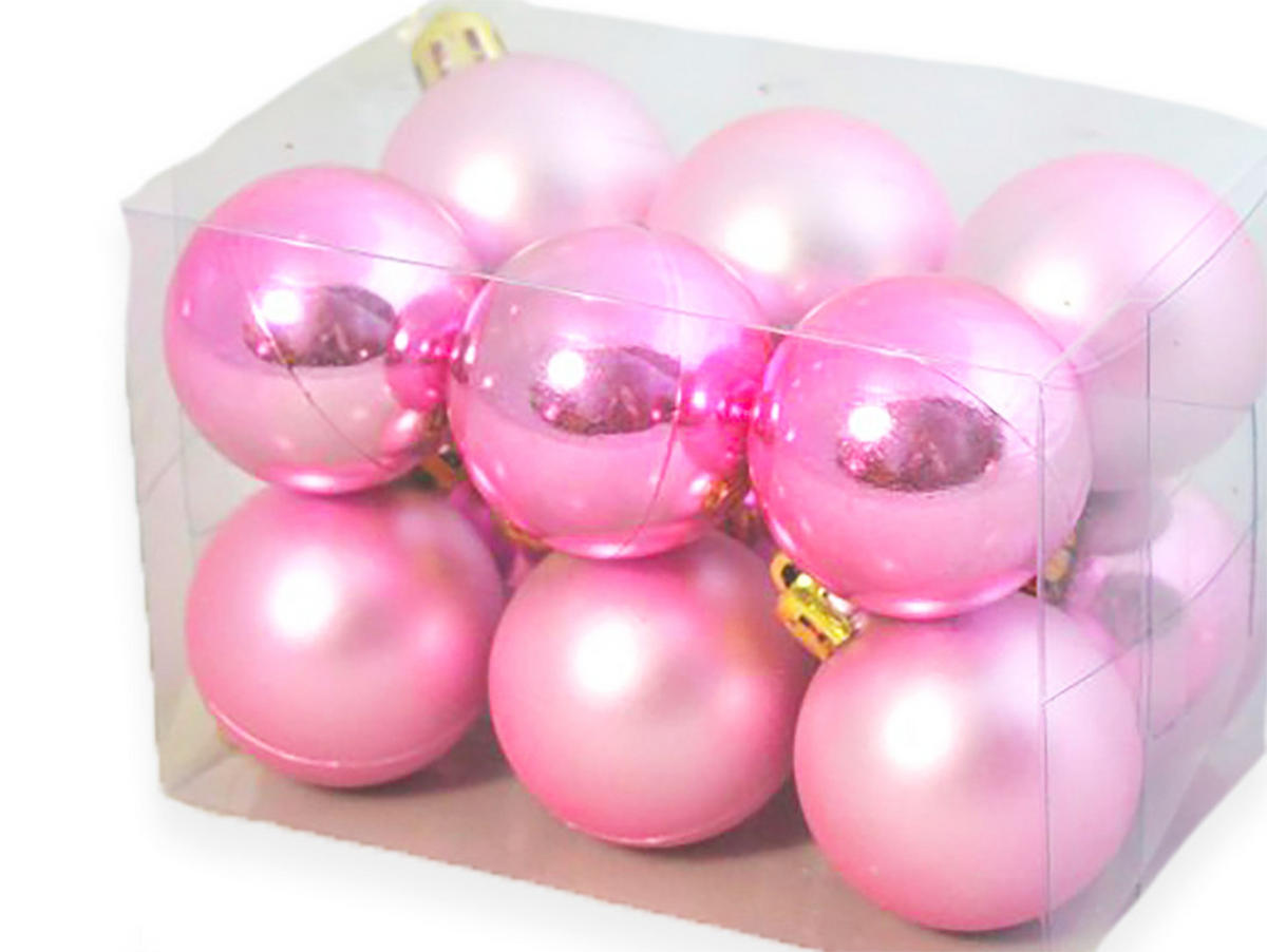 WEIHNACHTSORNAMENTE 12er-Set Ornamente rosa matt / glänzend 4 cm - Pink, Kunststoff (4/4/4cm) - LAALU