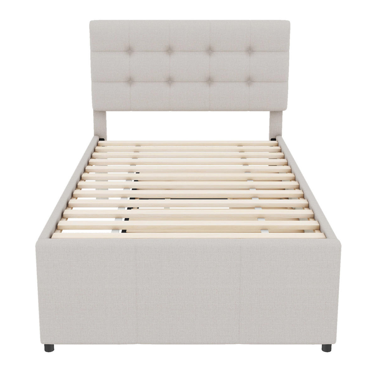 POLSTERBETT 90/200 cm Beige aus Leinen mit Ausziehbett - Beige, Textil (90/200cm) - OKMYHOME
