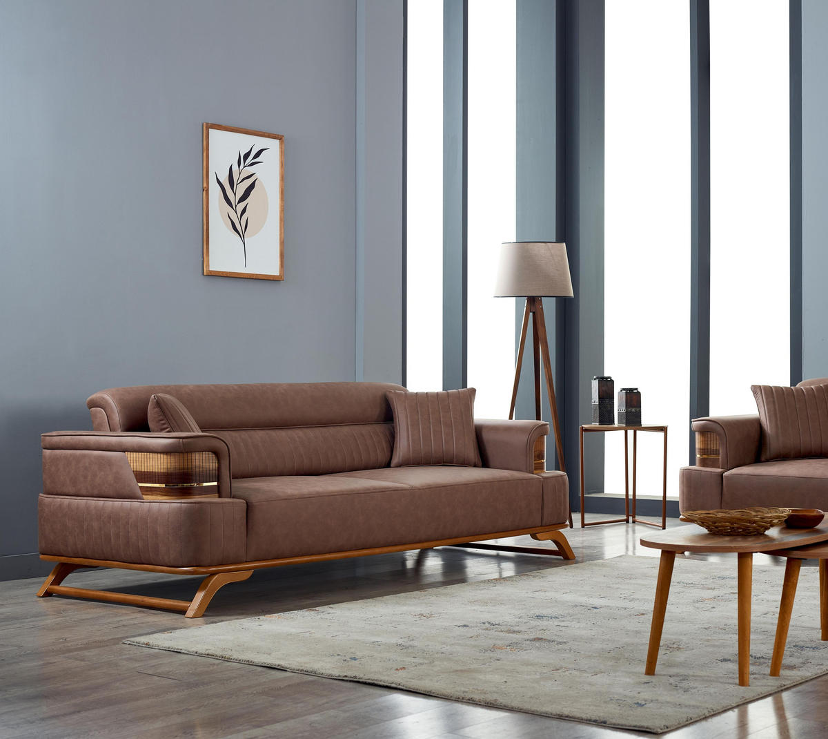 SITZGARNITUR Haiti Braun Stellvariante:3+3+1 - Braun, Holz (235/80/93cm) - Villa Möbel