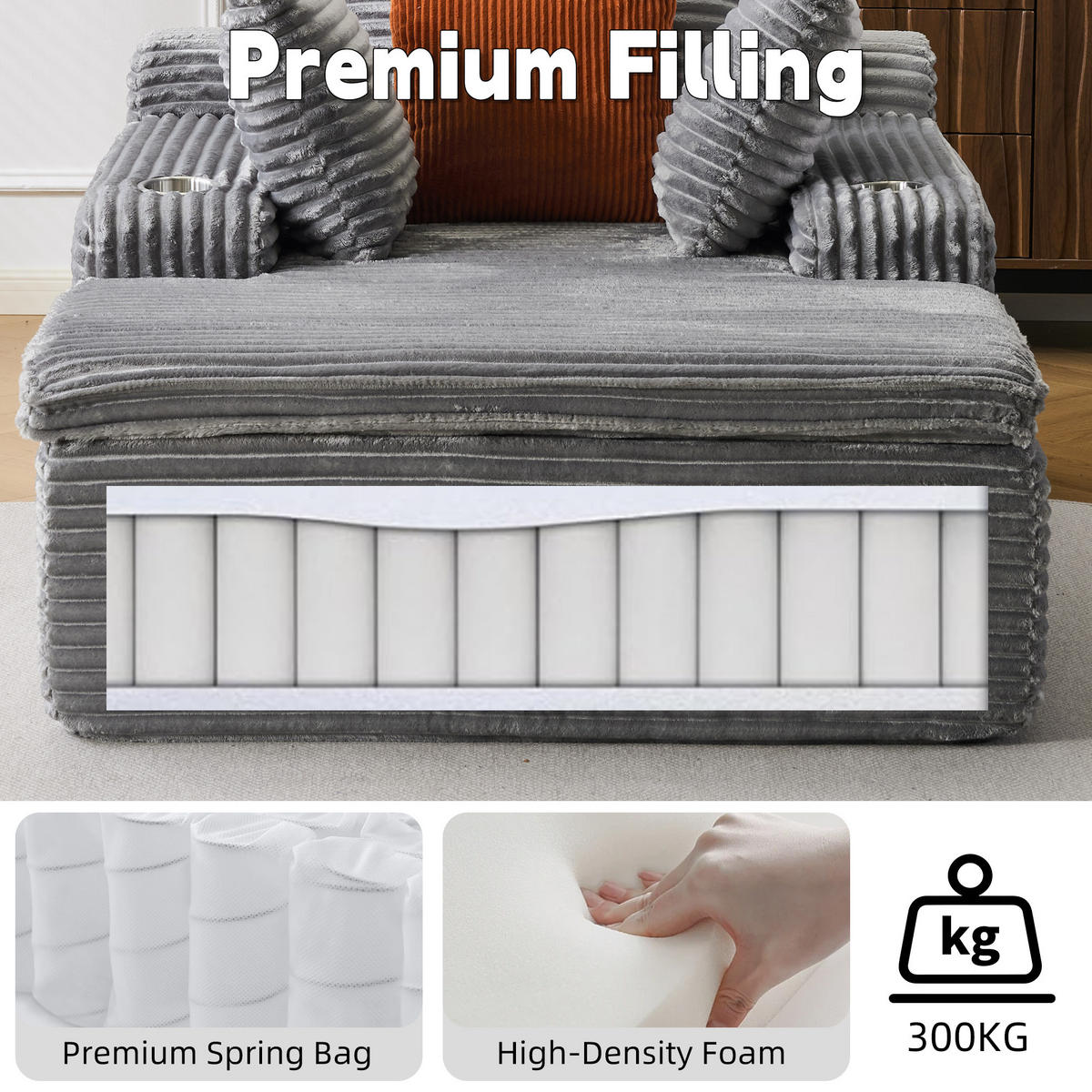 SCHLAFSOFA DE-33510 mit 3 Kissen Grau - Grau, Textil (165/63/112cm) - ComfortXL
