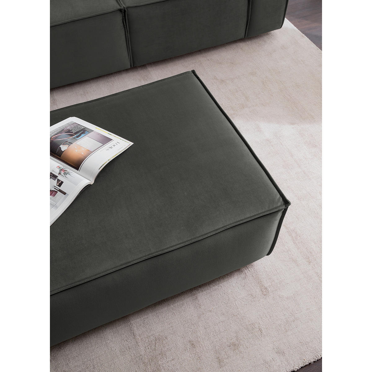 POLSTERHOCKER rechteckig - Schwarz/Grau, Kunststoff/Textil (97/40/79cm) - home24