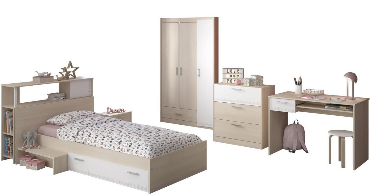 KINDERZIMMER-SET 6-tlg. Parisot Charly 9 Holzdekor Akazie/Weiß - Weiß/Akaziefarben, Kunststoff (100/1/200cm) - 58aufmkessel