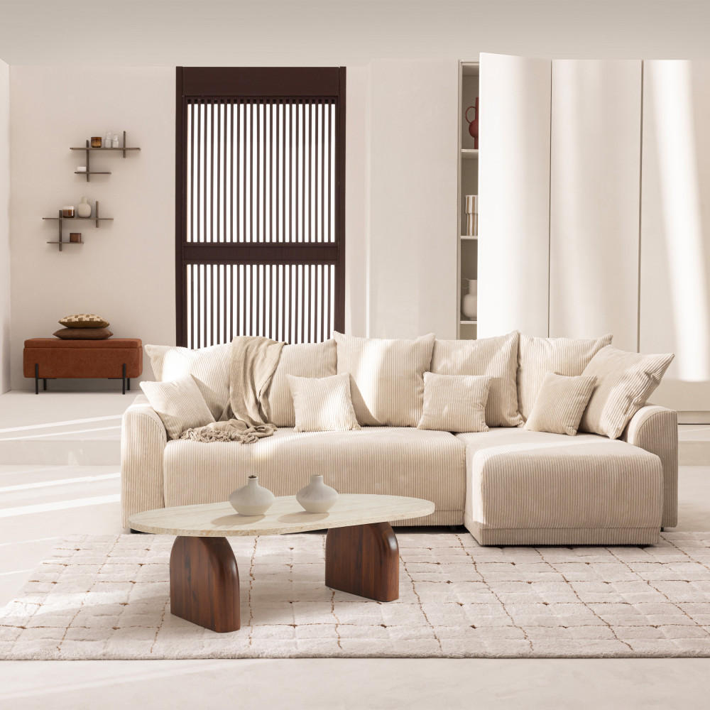 COUCHTISCH aus Holz mit Travertin-Effekt, 100x60 cm - LIPALI - Beige - Beige, Stein (100/60/31cm) - Drawer