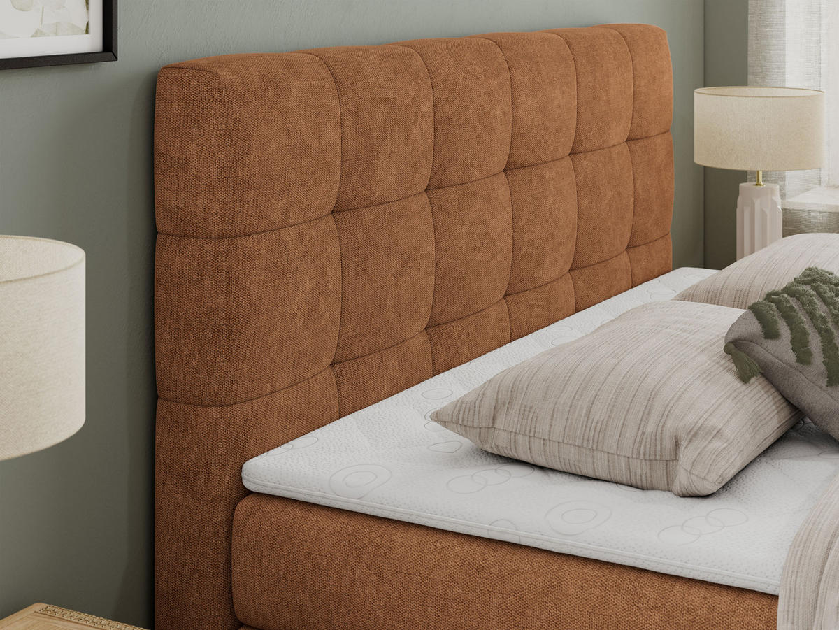 BOXSPRINGBETT LUKA KING 140/200 Orange Struktur - H3 - Orange, Holz/Textil (140/200cm) - MKS