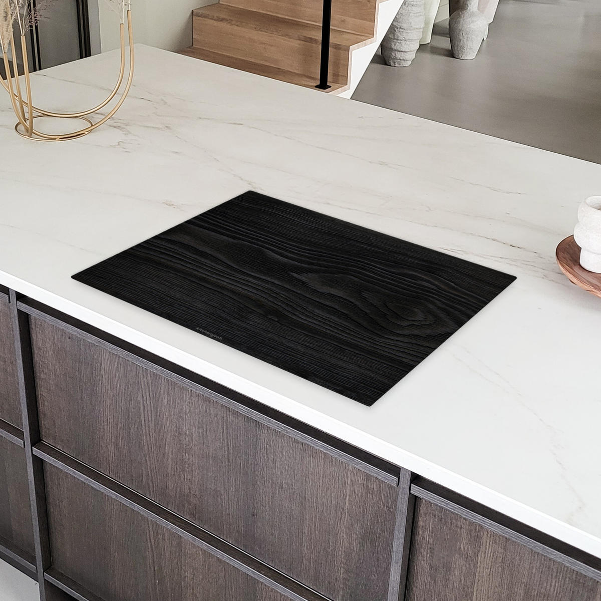 HERDABDECKPLATTE Schwarz - Holzoptik Herdabdeckung Induktionsfeld 75x52 cm - Schwarz, Kunststoff (75/52/0.2cm) - MuchoWow