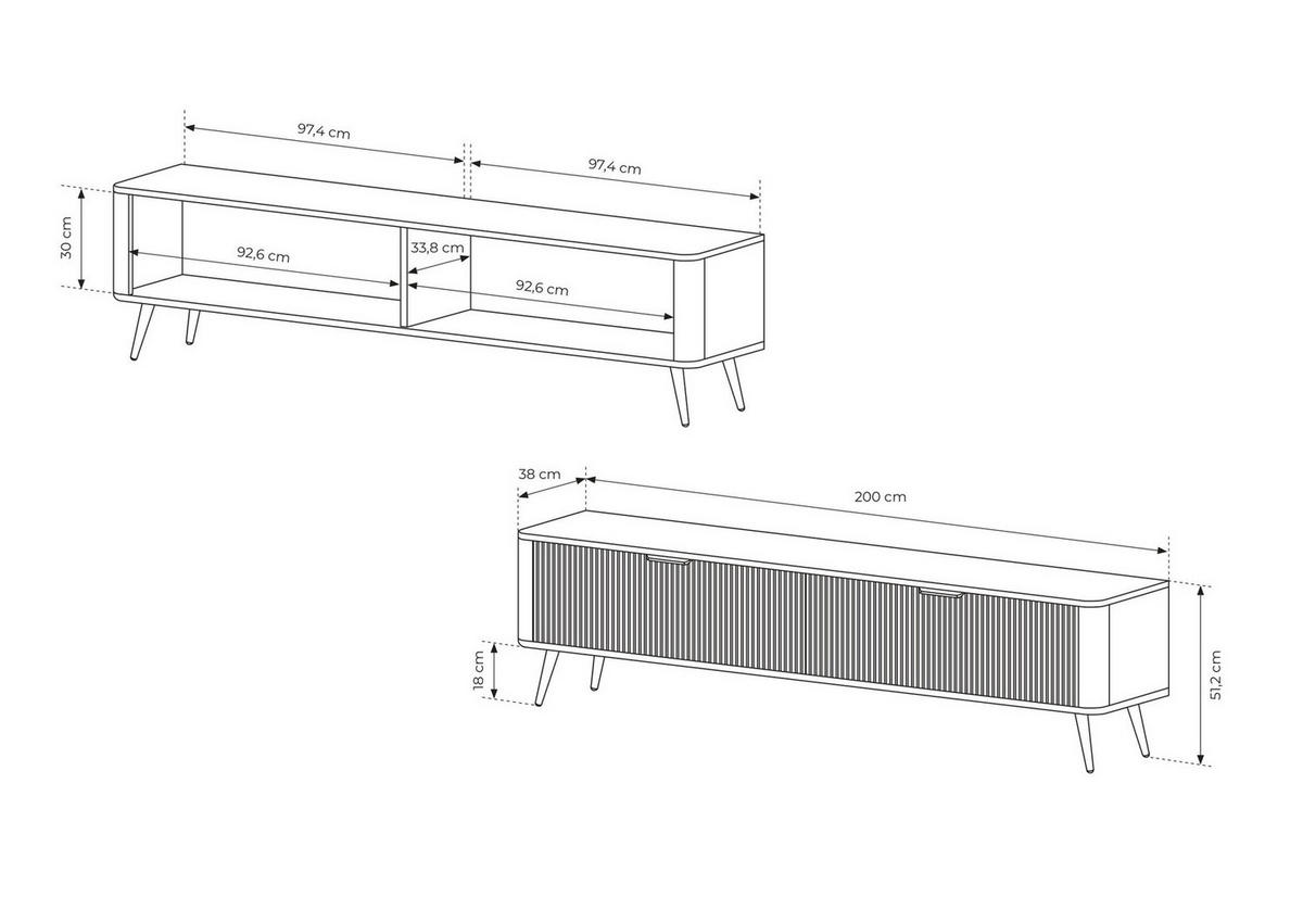TV Lowboard 200 cm Brando auf Beinen, 2 Türen, Beige - Beige/Goldfarben, Holz/Metall (200/51/38cm) - Emporius