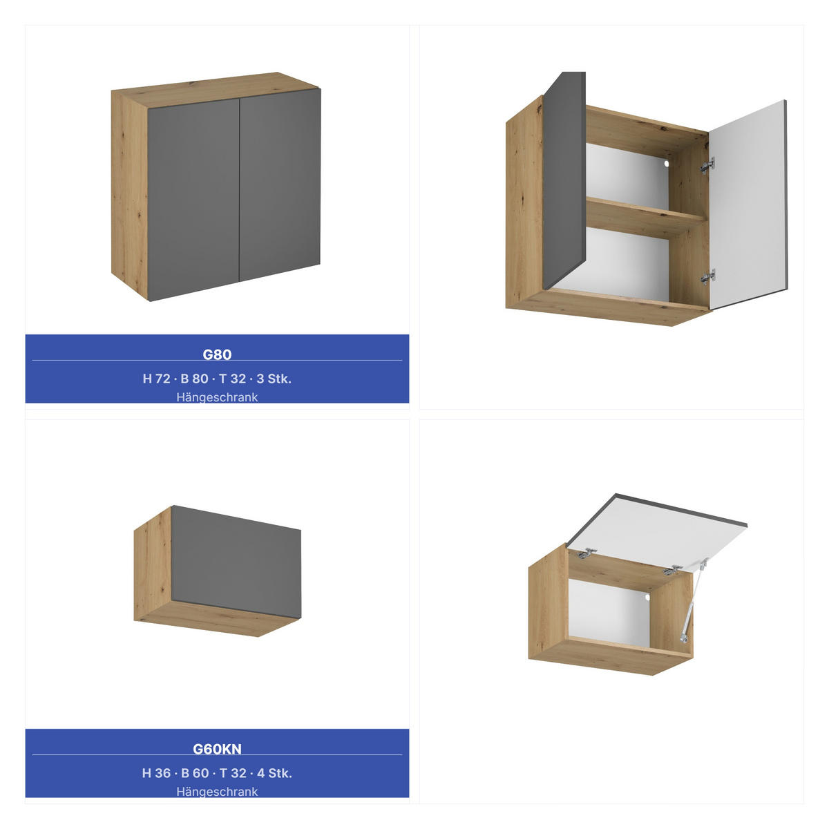 KÜCHENZEILE 360 cm - Langen KL3-M360 in Grau/Matt - Schwarz/Grau, Holz (360/248/58cm) - Milaros Markt