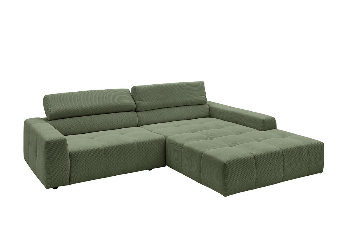 ECKSOFA RENO Grün Cord - Schwarz/Grün, Kunststoff/Textil (258/217cm) - KAWOLA