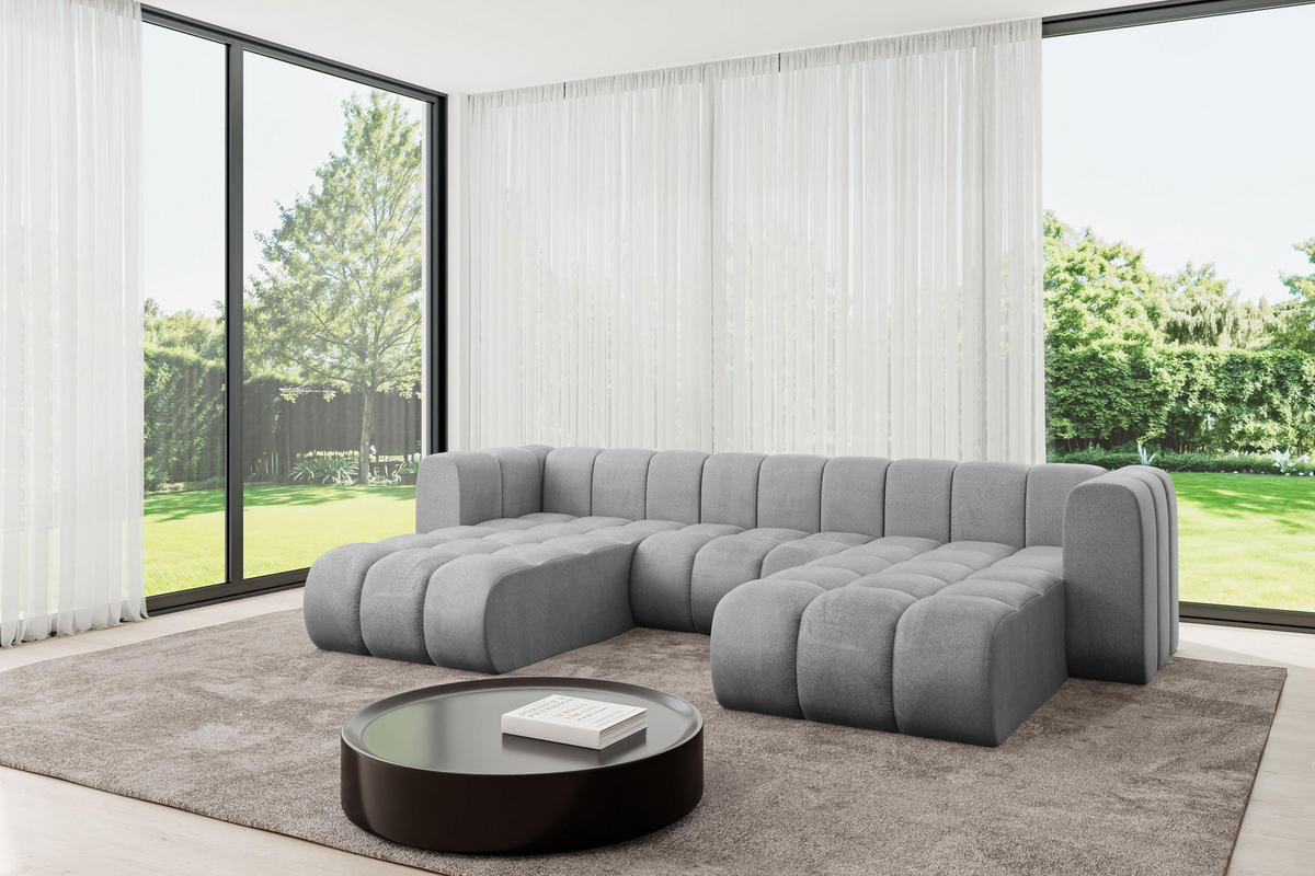 WOHNLANDSCHAFT modulares Sofa Joren-U1 - 319x177x70 cm Grau - Hellgrau, Holzwerkstoff/Textil (319/70/177cm) - ALTDECOR
