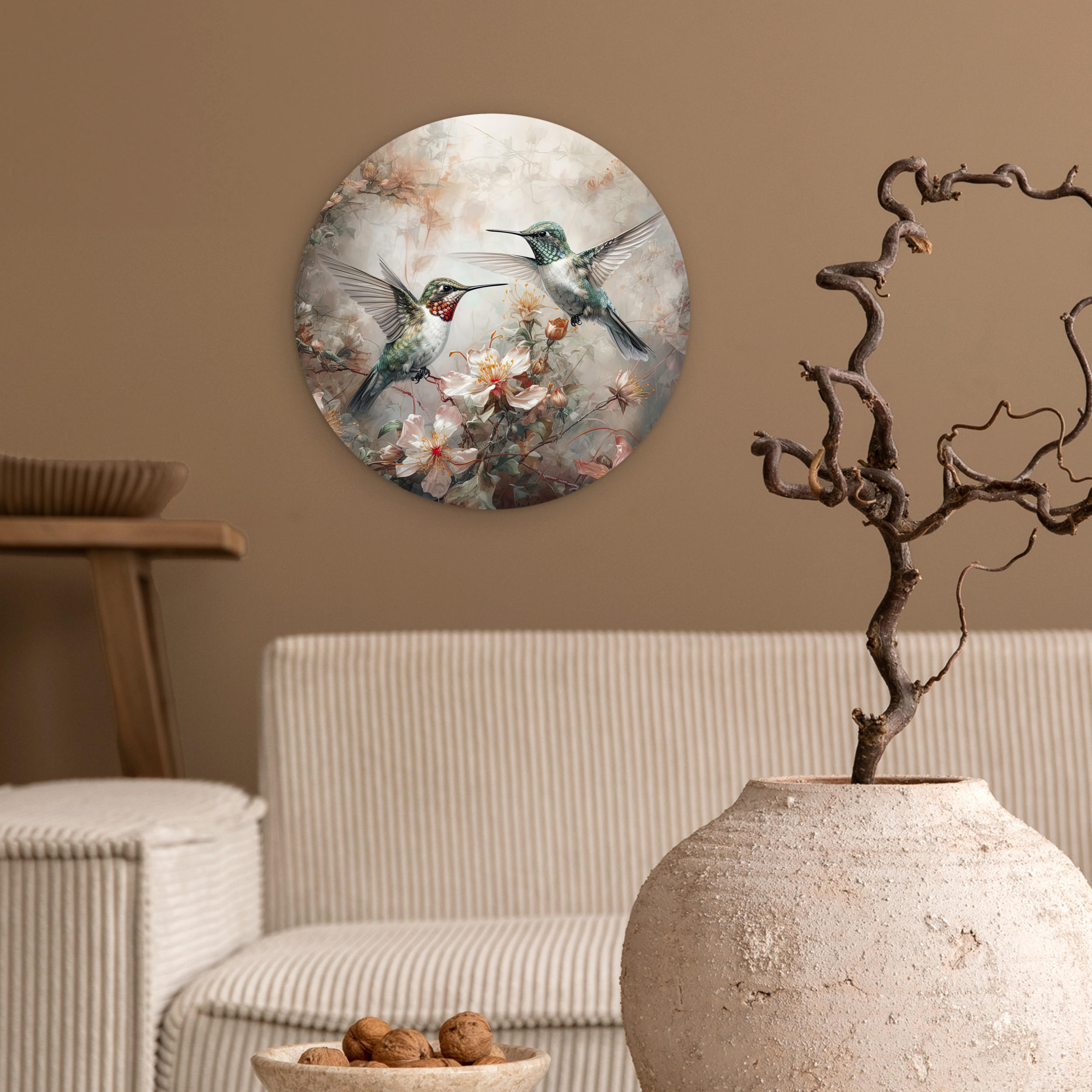 WANDBILD Kolibri - Vögel - Blumen - Pflanzen 30x30 cm - Hellgrün, Kunststoff (30/30cm) - MuchoWow