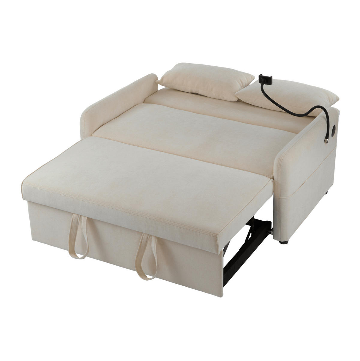 SCHLAFSOFA Doppel Klappbares mit verstellbarer Rückenlehne und USB-Anschluss Chenille Beige 129/163/81 cm - Beige, Textil (129/81/76cm) - OKWISH