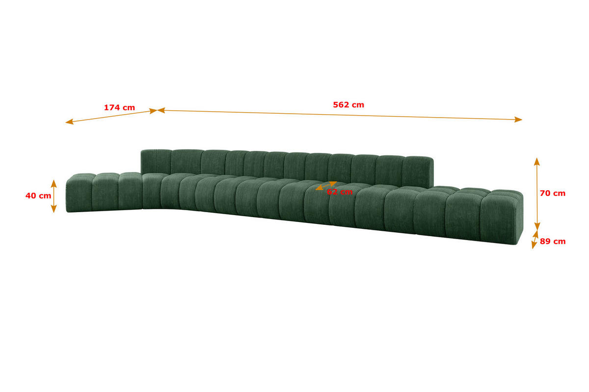 ECKSOFA modulares Sofa Solven-L3 - 562x174x70 cm Grün - Grün, Holzwerkstoff/Textil (562/174cm) - ALTDECOR