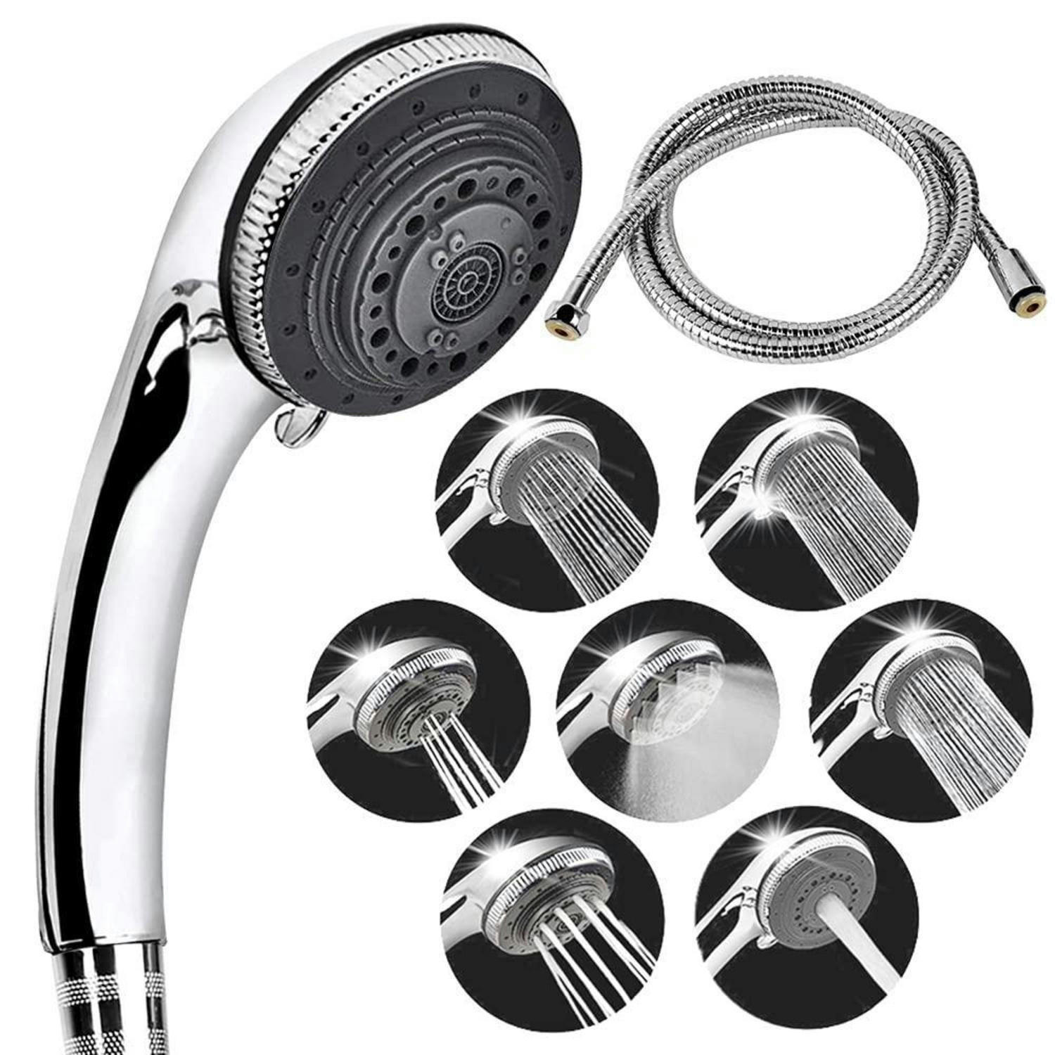 DUSCHKOPF und Schlauch Set 7 Modi 150 cm - Silberfarben, Metall (6/5/20cm)