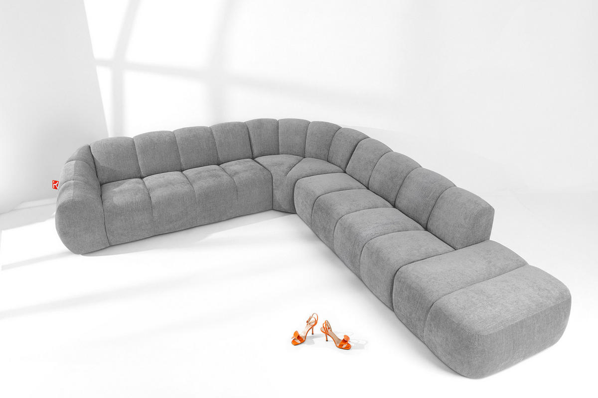 ECKSOFA RECHTS FLAVA, hell Aschgrau - Hellgrau, Holz/Holzwerkstoff (310/354cm) - KONSIMO®