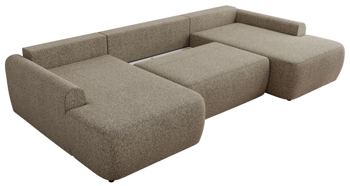 WOHNLANDSCHAFT CUBO U Dunkelbeige Struktur - Beige/Schwarz, Kunststoff/Textil (370/100/187cm) - MKS
