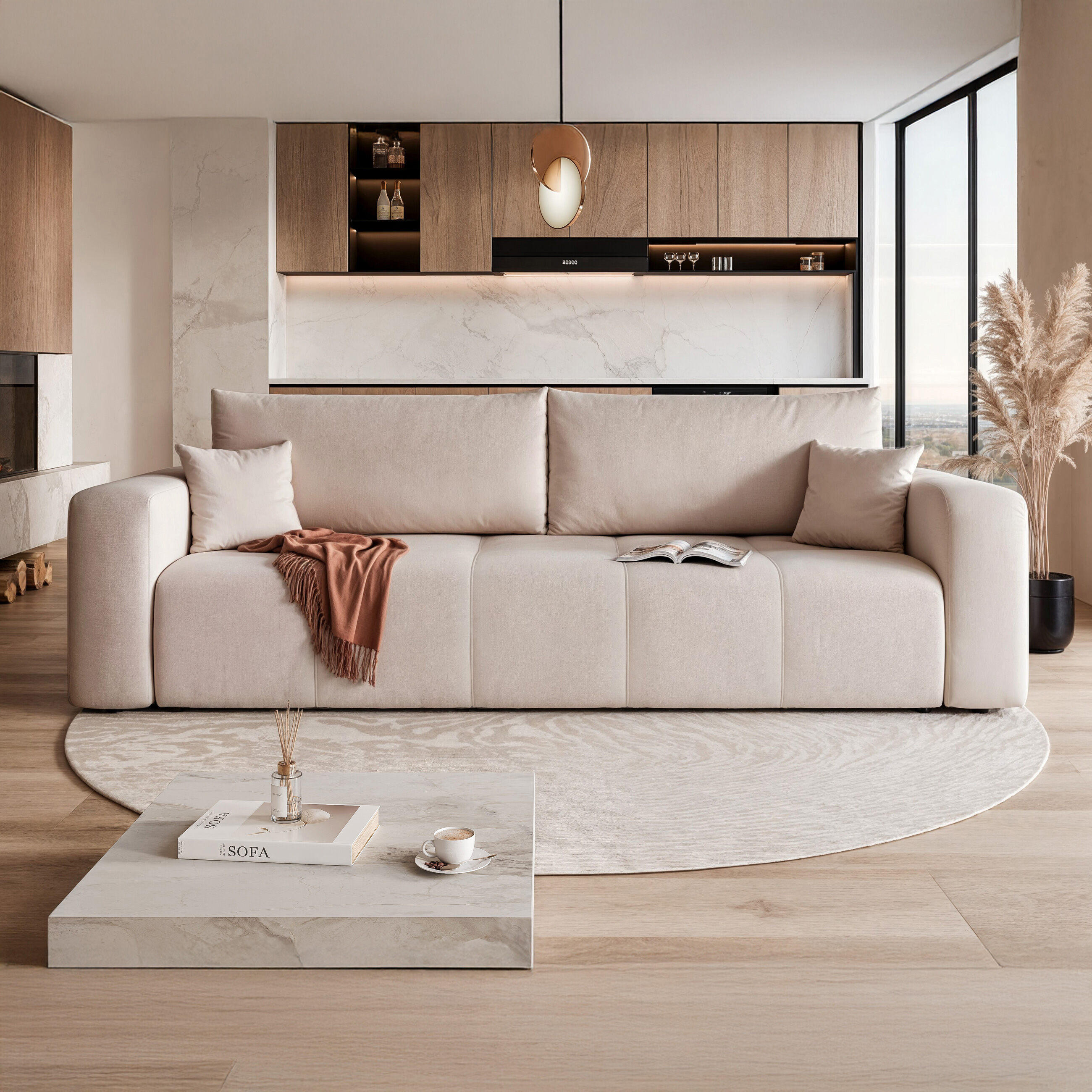 SCHLAFSOFA Velours mit Bettkasten und Schlaffunktion - Beige, Holzwerkstoff/Textil (246/79/93cm) - Idohome