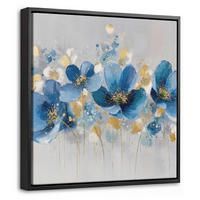 LEINWAND Bilder mit Rahmen - Blumen - Blau - Abstrakt - 20x20 - Hellgrau, Textil (20/20cm) - MuchoWow