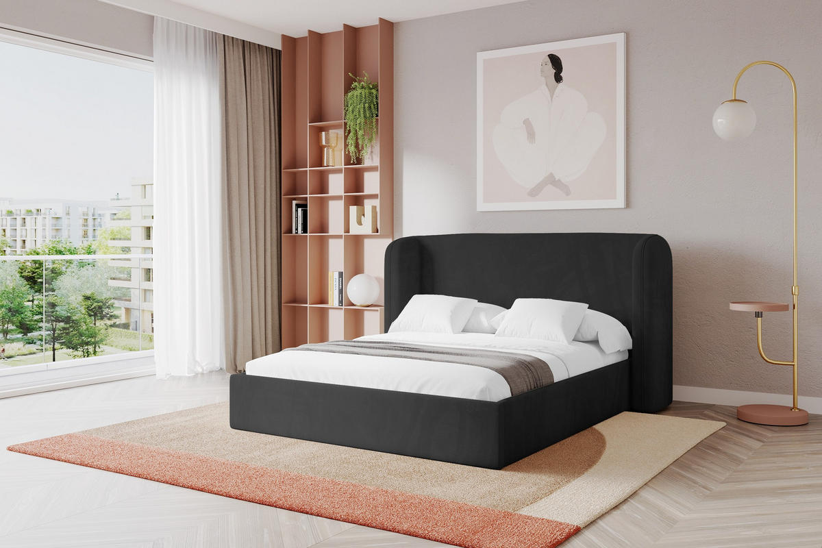 POLSTERBETT mit Bettkasten und Lattenrost, Boxbett ohne Matratze - ESTI 160x200 Schwarz - Schwarz, Holzwerkstoff/Textil (160/200cm) - ALTDECOR