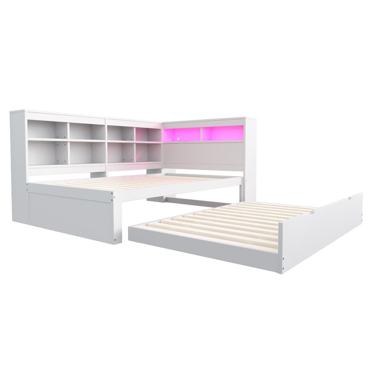 MULTIFUNKTIONSBETT 90/200 cm Weiß mit ausziehbarem Bett und USB-Anschluss - Weiß, Holzwerkstoff (90/200cm) - OKWISH