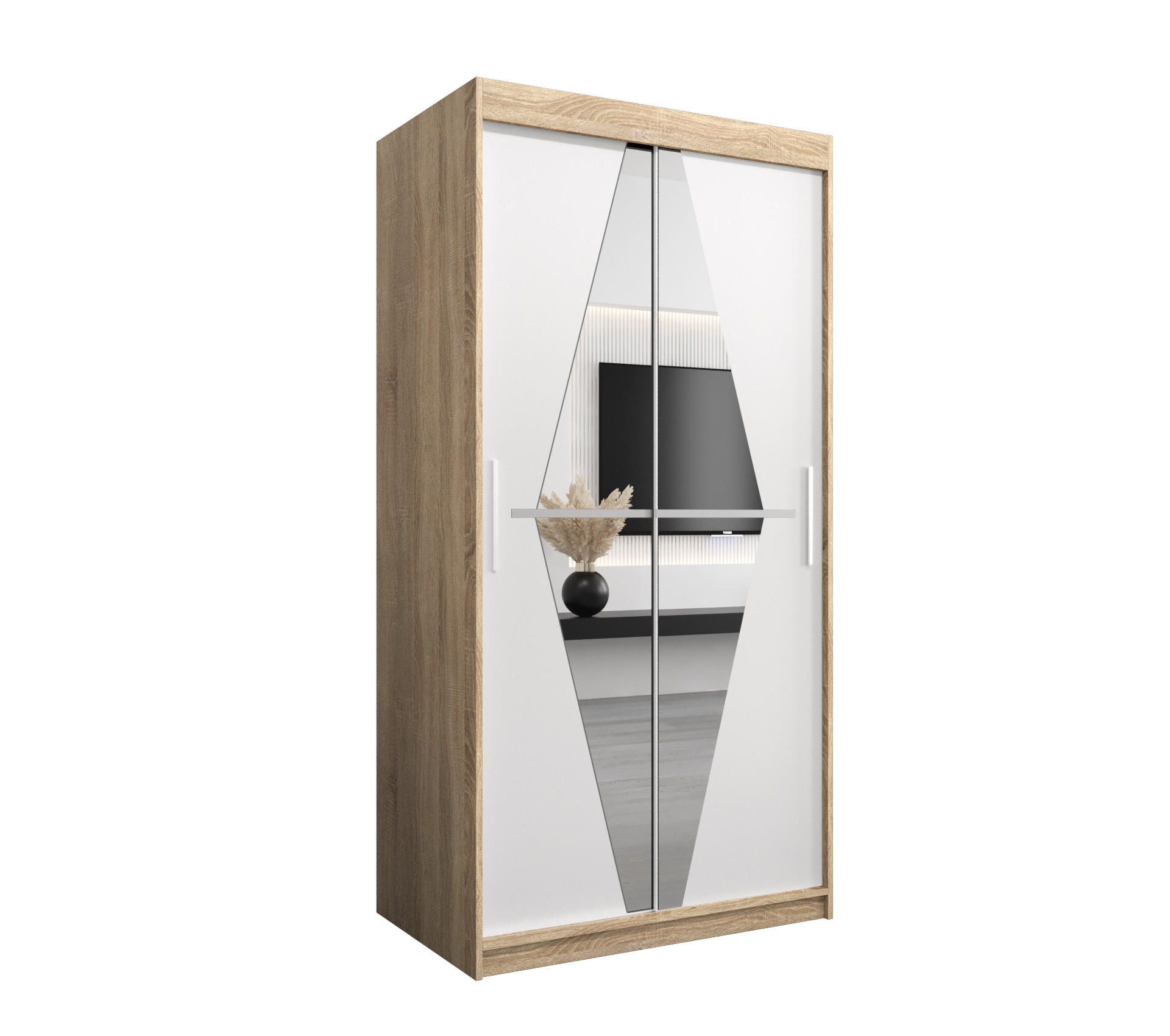 SCHWEBETÜRENSCHRANK 200/100/62 2-türig - Silberfarben/Weiß, Holz/Kunststoff (100/200/62cm) - Abiks Möbel