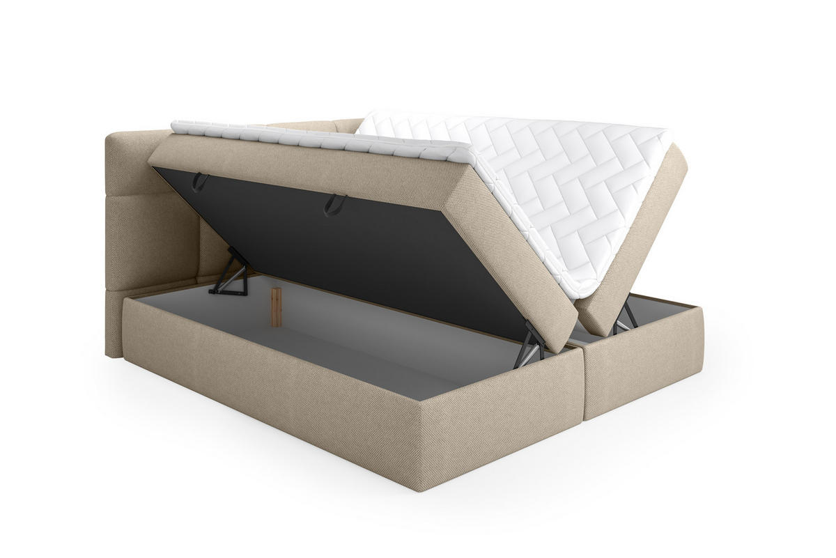 BOXSPRINGBETT Ruhe 180x200 – in Beige Kaltschaum-Topper, großem Bettkasten - Beige, Textil (180/200cm)