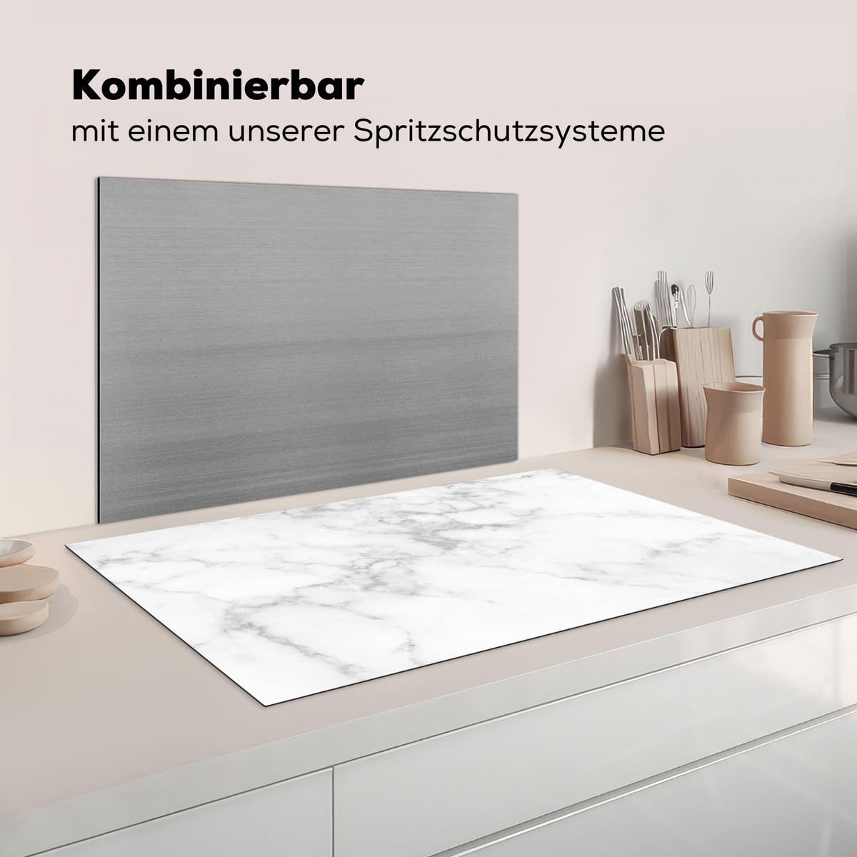 KRYT NA INDUKČNÍ DESKU Mramor - Šedý - Bílý - Texturovaný mramor 89.6x51.6 cm - bílá, plast (89.6/51.6/0.2cm) - MuchoWow