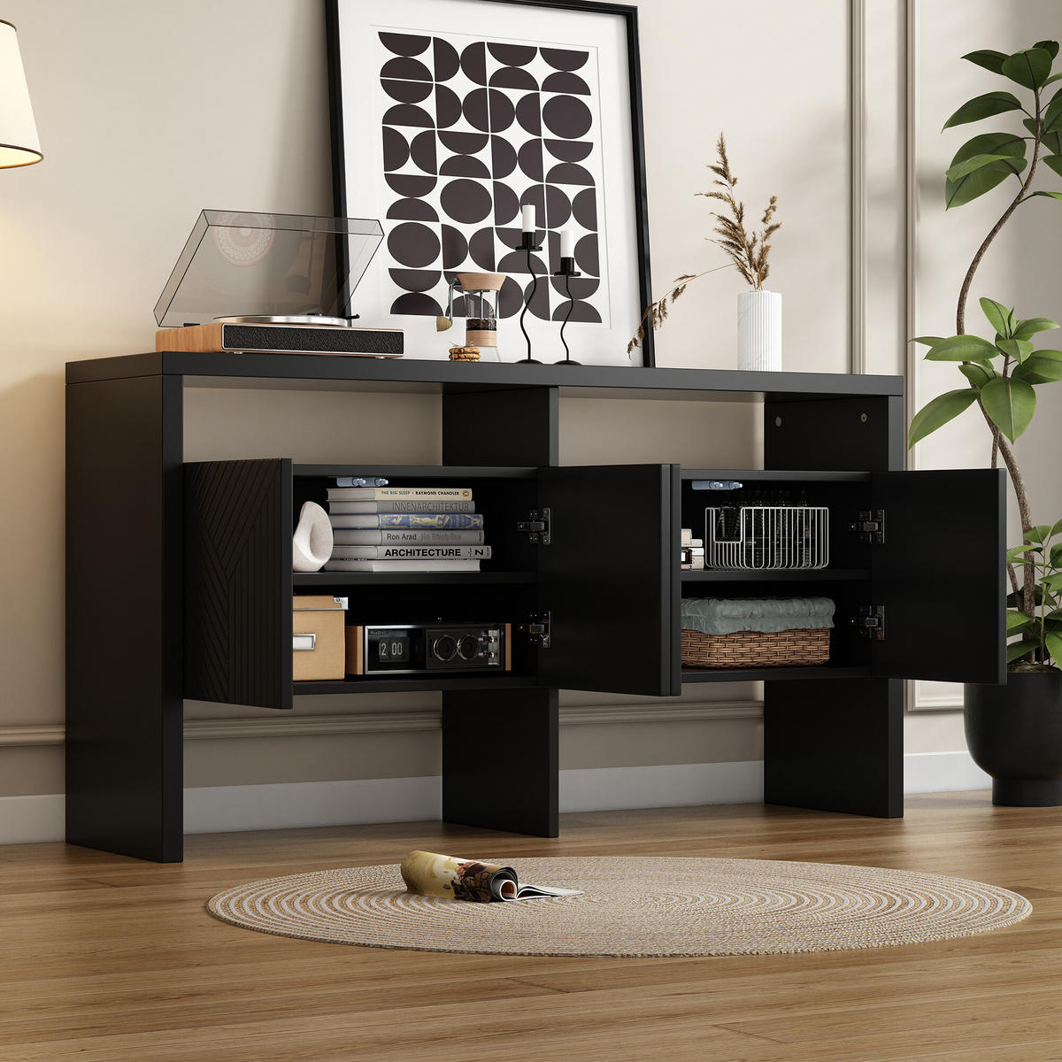 SIDEBOARD Schwarz 140/35/75 cm - Schwarz, Holzwerkstoff (35/75/140cm) - Urban Meuble